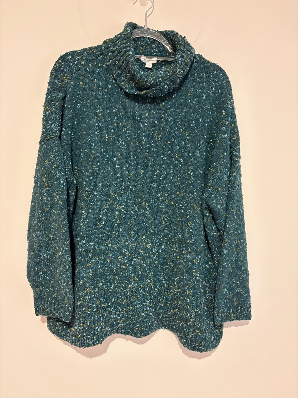 J.Jill Cotton Blend Confetti Tweed Turtleneck Sweater teal green size XL